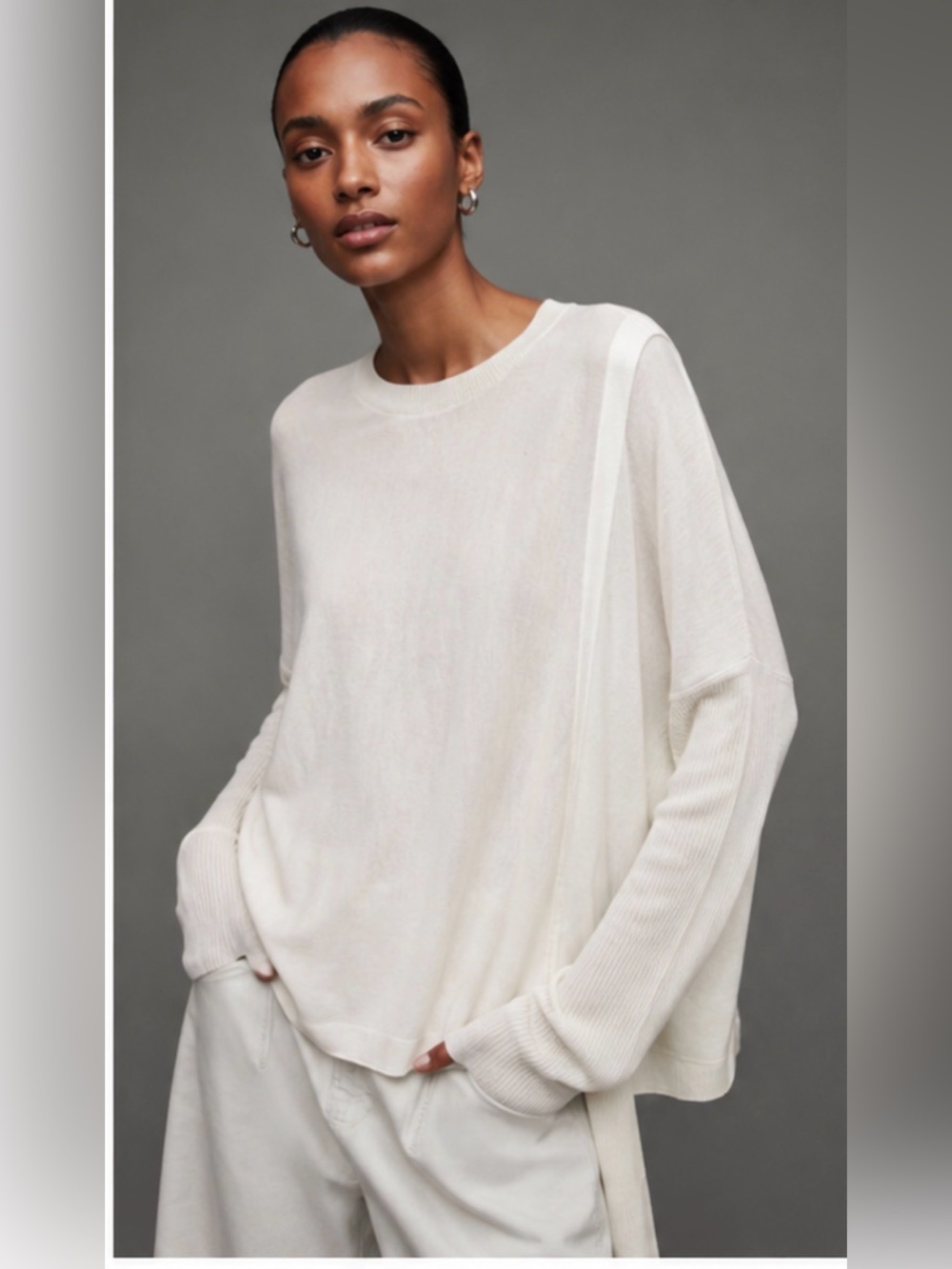 AllSaints wool Cream Relaxed Crewneck Sweater
